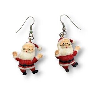 Vintage Santa Claus Wearing Glasses Dangle Drop Earrings St Nicholas Christmas